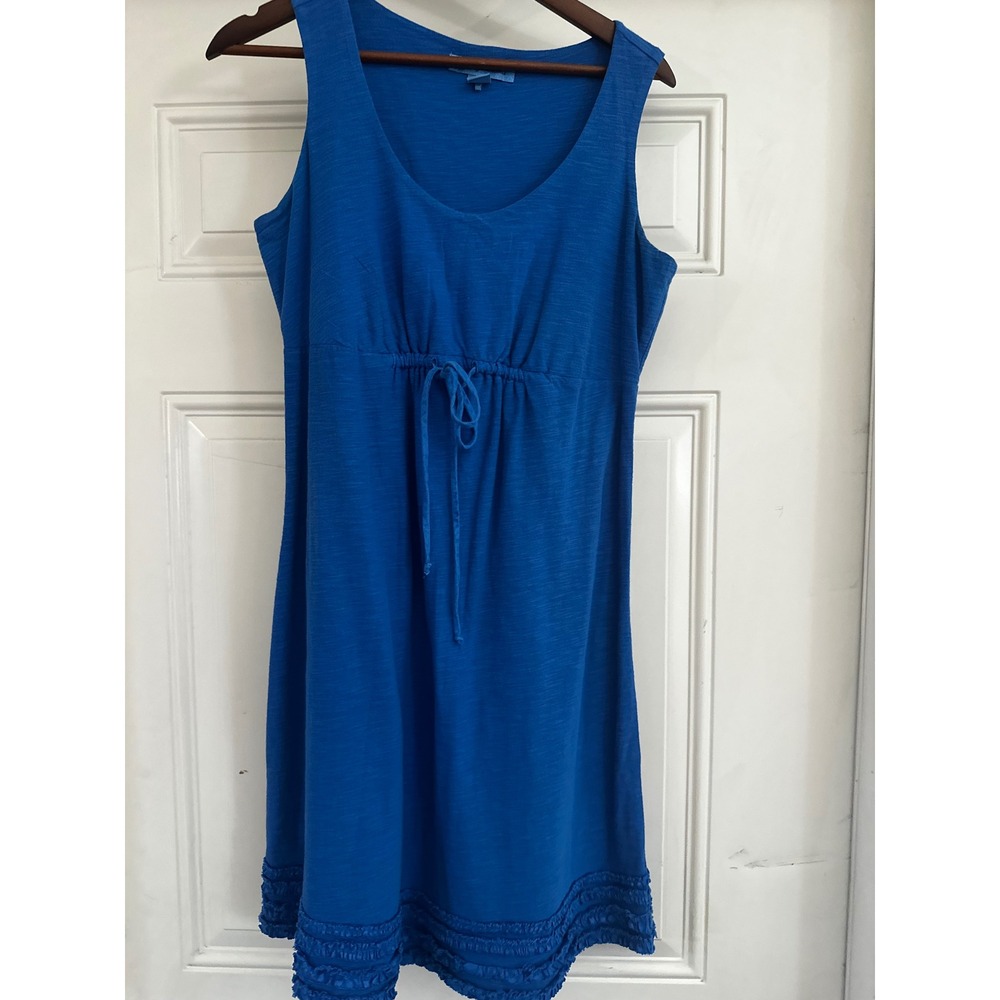 Tommy Bahama Royal Blue Cotton Modal Ruffled Hem Tank Dress Drawstring - Size S